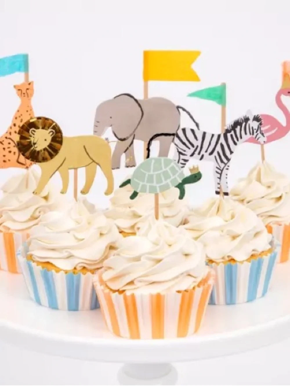 Safari Animal Cupcake Topper Set with Striped Baking Cups